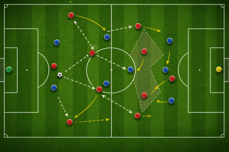 Soccer field with player positions and movements