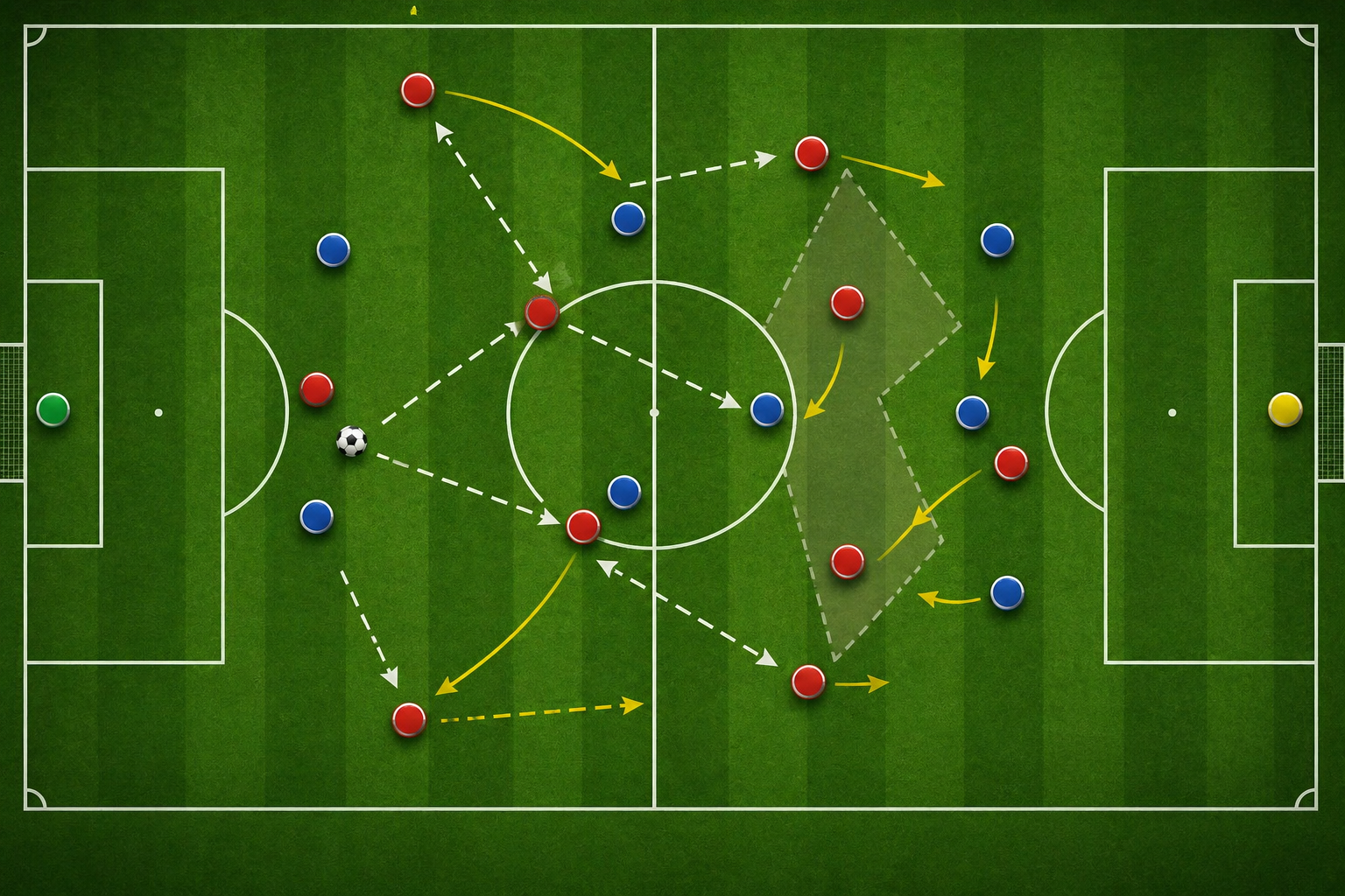 Soccer field with player positions and movements